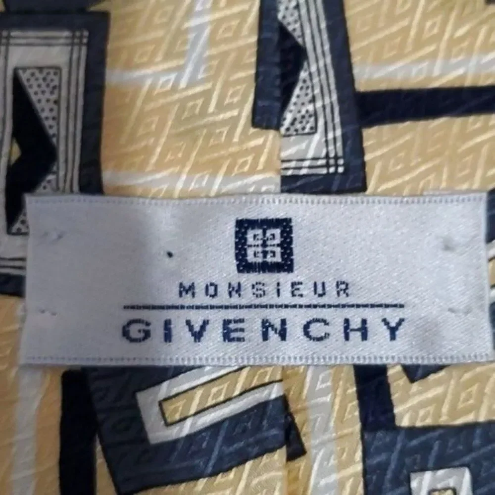Vintage Givenchy Monsieur Geometric MEN'S Tie Silk Yellow Blue